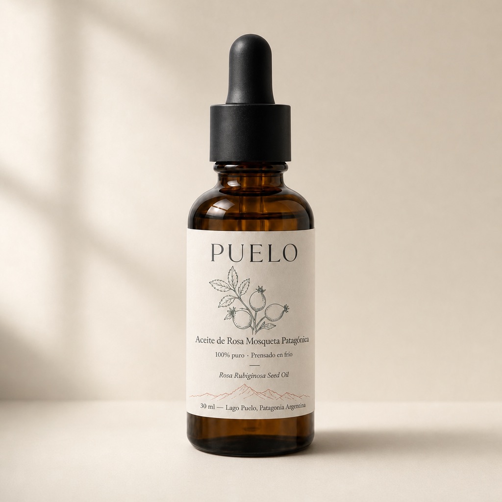 Frasco ámbar de aceite de rosa mosqueta PUELO
